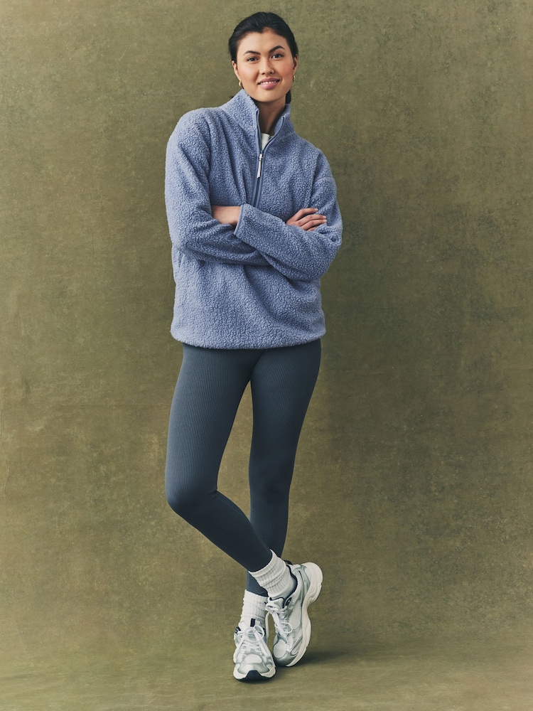 Powder Pale Blue Teddy Borg Cosy Longline Quarter Zip Fleece - Image 3 of 7