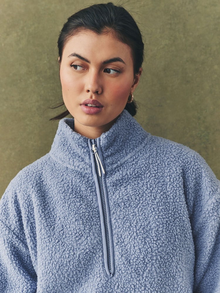 Powder Pale Blue Teddy Borg Cosy Longline Quarter Zip Fleece - Image 4 of 7