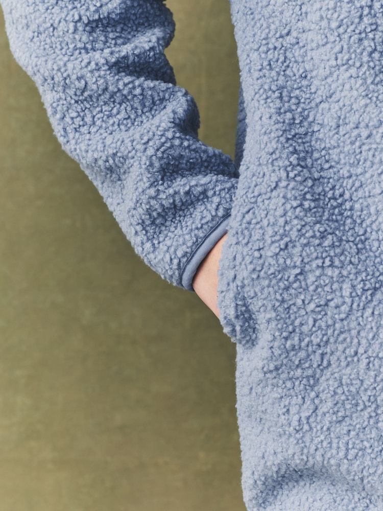 Powder Pale Blue Teddy Borg Cosy Longline Quarter Zip Fleece - Image 5 of 7