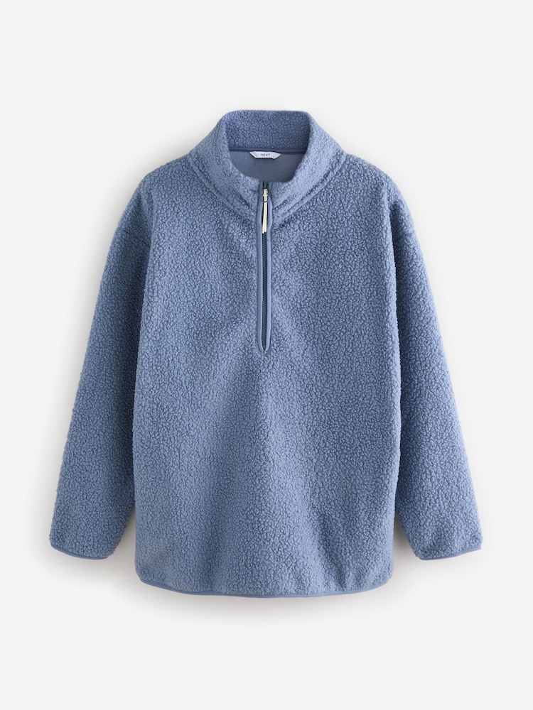 Powder Pale Blue Teddy Borg Cosy Longline Quarter Zip Fleece - Image 6 of 7