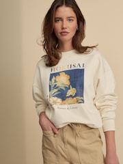 Neutral Licesne Hokusai Oriental Floral Crewneck Sweatshirt - Image 1 of 6