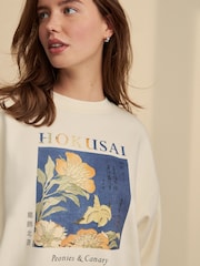 Neutral Licesne Hokusai Oriental Floral Crewneck Sweatshirt - Image 2 of 6