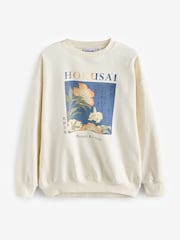 Neutral Licesne Hokusai Oriental Floral Crewneck Sweatshirt - Image 4 of 6