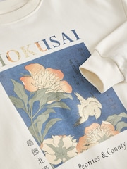 Neutral Licesne Hokusai Oriental Floral Crewneck Sweatshirt - Image 5 of 6
