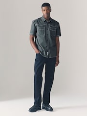 Charcoal Grey Twin Pocket Contrast Stitch Short Sleeve 100% Cotton Shirt - Image 2 of 9