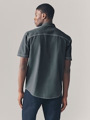 Charcoal Grey Twin Pocket Contrast Stitch Short Sleeve 100% Cotton Shirt - Image 3 of 9