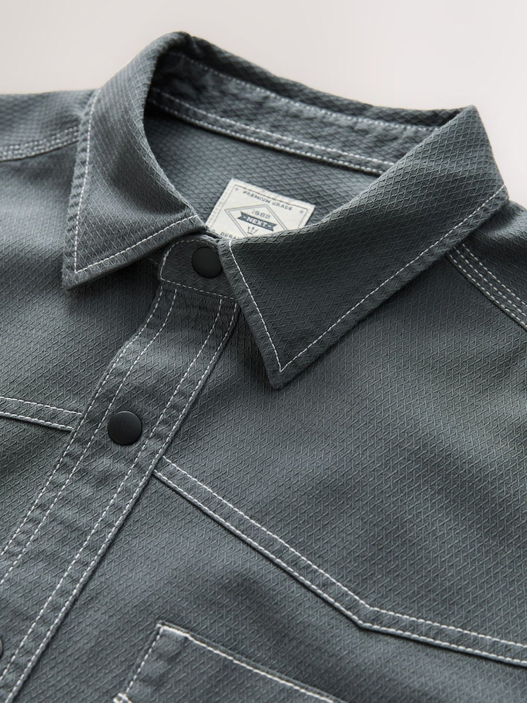 Charcoal Grey Twin Pocket Contrast Stitch Short Sleeve 100% Cotton Shirt - Image 8 of 9
