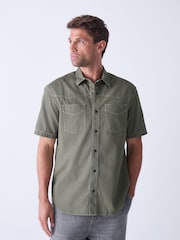 Sage Green Twin Pocket Contrast Stitch Short Sleeve 100% Cotton Shirt - Image 1 of 5