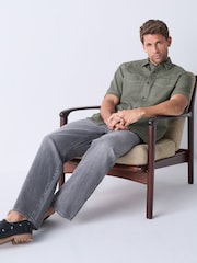 Sage Green Twin Pocket Contrast Stitch Short Sleeve 100% Cotton Shirt - Image 2 of 5