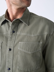 Sage Green Twin Pocket Contrast Stitch Short Sleeve 100% Cotton Shirt - Image 5 of 5