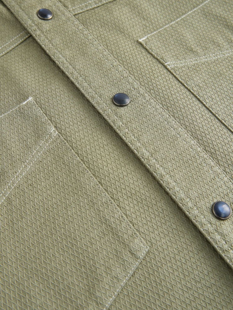 Sage Green Twin Pocket Contrast Stitch Short Sleeve 100% Cotton Shirt - Image 9 of 9 Sage Green Twin Pocket Contrast Stitch Short Sleeve 100% Cotton Shirt - Image 9 of 9
