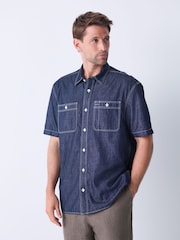 Rinse Blue Chambray Denim Short Sleeve 100% Cotton Shirt - Image 1 of 5