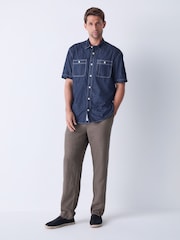 Rinse Blue Chambray Denim Short Sleeve 100% Cotton Shirt - Image 2 of 5