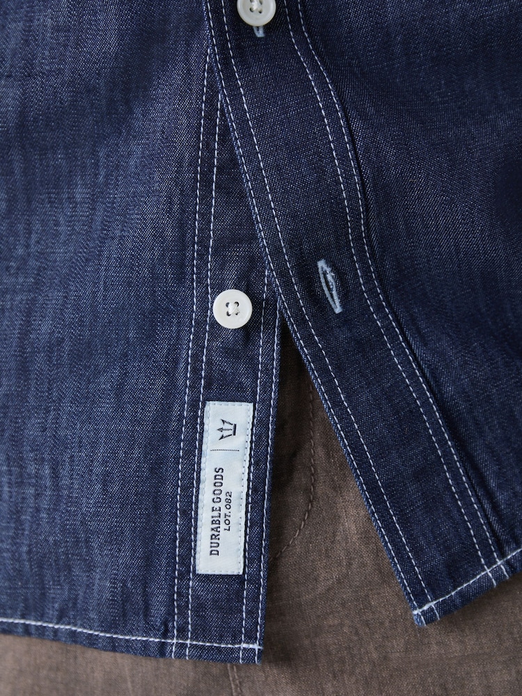 Rinse Blue Chambray Denim Short Sleeve 100% Cotton Shirt - Image 5 of 5