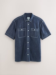 Azul lavado - Camisa de manga corta 100% algodón de denim de chambray - Imagen 6 de 9