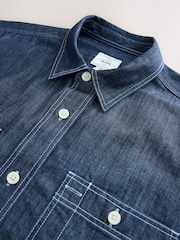 Azul lavado - Camisa de manga corta 100% algodón de denim de chambray - Imagen 7 de 9