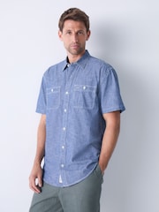 Blue Chambray Denim Short Sleeve 100% Cotton Shirt - Image 1 of 4