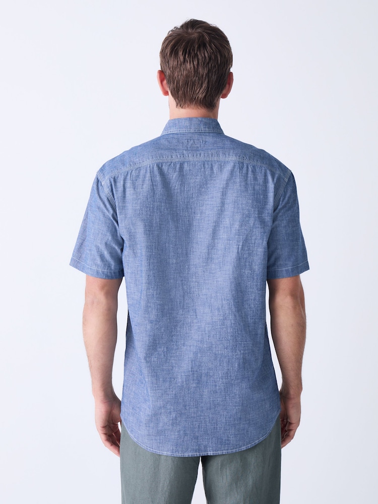 Blue Chambray Denim Short Sleeve 100% Cotton Shirt - Image 2 of 4