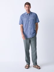 Blue Chambray Denim Short Sleeve 100% Cotton Shirt - Image 3 of 4