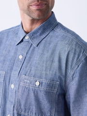 Blue Chambray Denim Short Sleeve 100% Cotton Shirt - Image 4 of 4