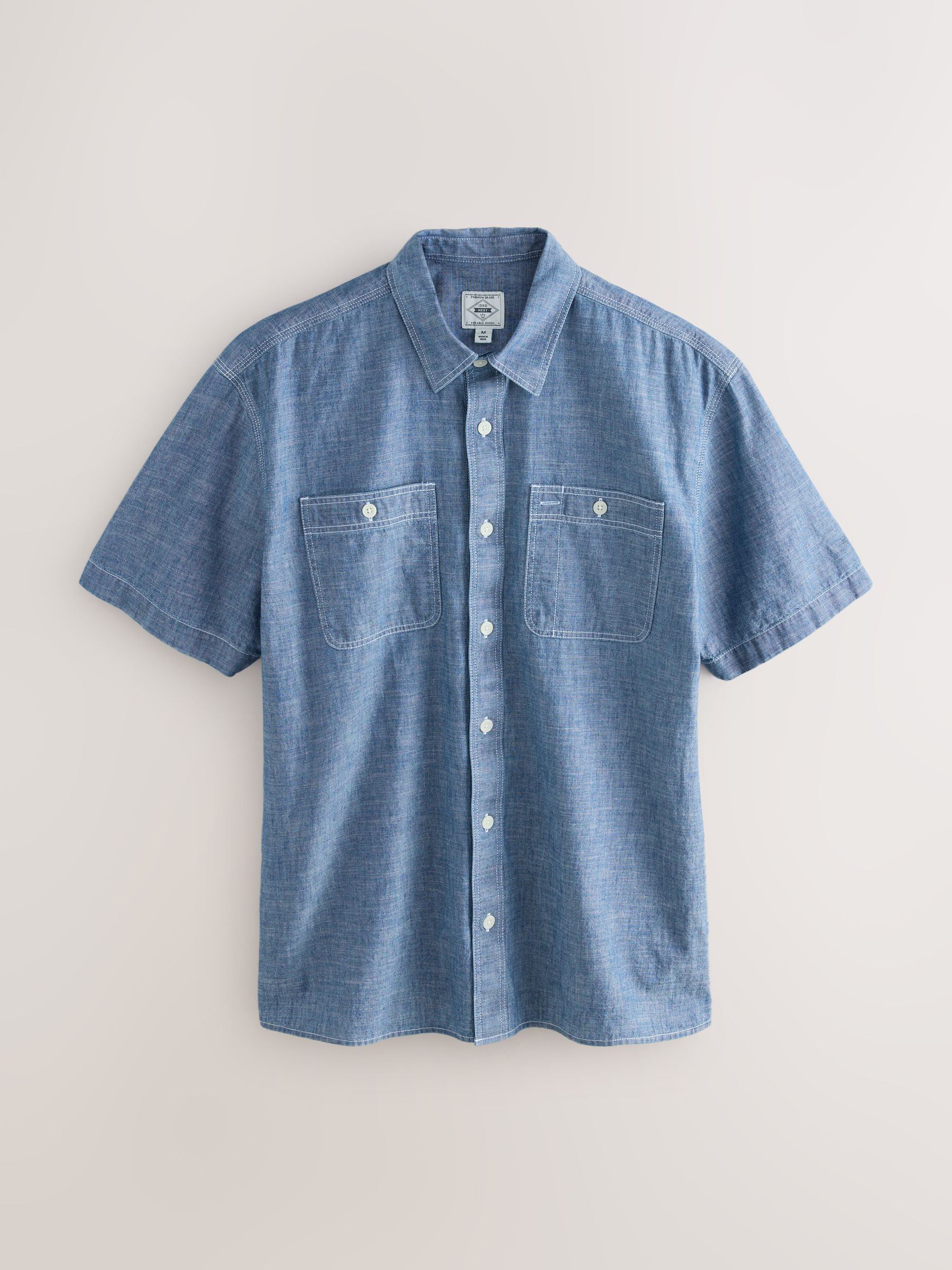 Buy Blue Chambray Denim Short Sleeve 100% Cotton Shirt from Next