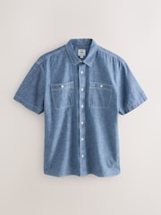 Blue Chambray Denim Short Sleeve 100% Cotton Shirt - Image 5 of 7