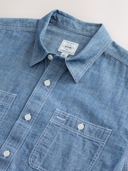 Blue Chambray Denim Short Sleeve 100% Cotton Shirt - Image 6 of 7