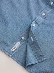 Blue Chambray Denim Short Sleeve 100% Cotton Shirt - Image 7 of 7