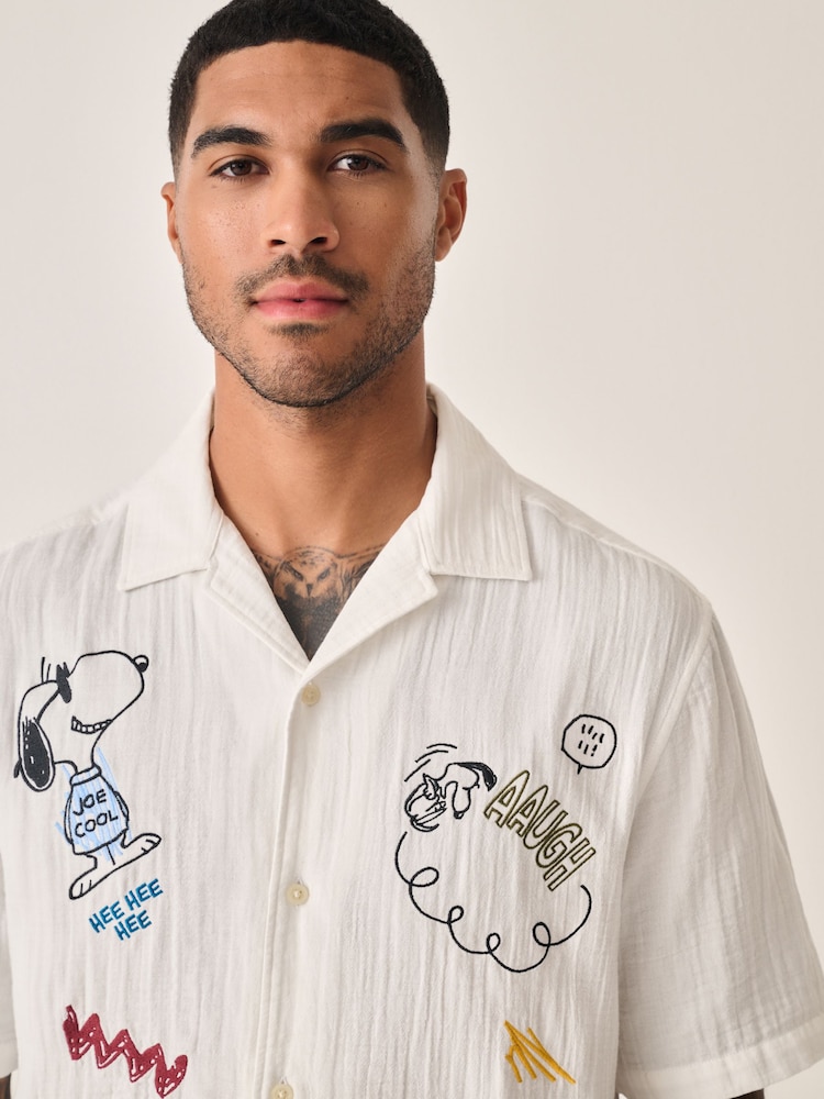 Ecru Snoopy Printed Short Sleeve Shirt - Image 1 of 7