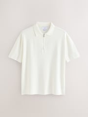 Ecru White Quarter Zip Relaxed Fit Premium Short Sleeve Knit Polo Shirt - Image 1 of 3