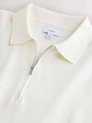 Ecru White Quarter Zip Relaxed Fit Premium Short Sleeve Knit Polo Shirt - Image 3 of 3