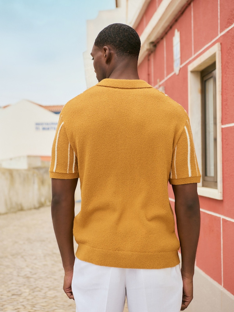 Yellow Relaxed Fit Cotton Rich Short Sleeve Stripe Knit Cuban Collar Shirt - Image 2 of 7