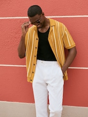 Yellow Relaxed Fit Cotton Rich Short Sleeve Stripe Knit Cuban Collar Shirt - Image 6 of 7