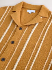 Yellow Relaxed Fit Cotton Rich Short Sleeve Stripe Knit Cuban Collar Shirt - Image 8 of 8