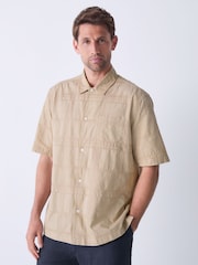 Stone 100% Cotton Textured Check Short Sleeve Shirt - Image 1 of 9