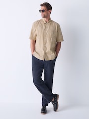 Stone 100% Cotton Textured Check Short Sleeve Shirt - Image 2 of 9