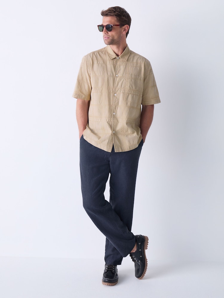 Stone 100% Cotton Textured Check Short Sleeve Shirt - Image 2 of 9