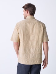 Stone 100% Cotton Textured Check Short Sleeve Shirt - Image 3 of 9