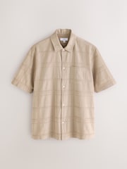 Stone 100% Cotton Textured Check Short Sleeve Shirt - Image 6 of 9