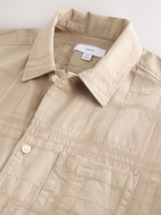 Stone 100% Cotton Textured Check Short Sleeve Shirt - Image 7 of 9