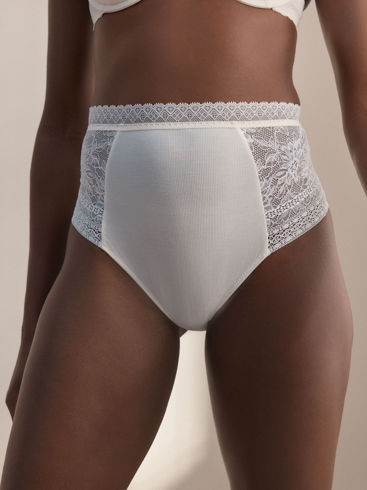 Cream High Waist Ultimate Comfort Premium Lace & Micro Modal Knickers - Image 1 of 5
