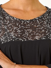 Roman Black Sequin Yoke Frilled Tunic Top - Image 5 of 5