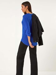 Roman Blue V-Neck Button Detail Stretch Shirt - Image 4 of 6