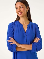Roman Blue V-Neck Button Detail Stretch Shirt - Image 5 of 6