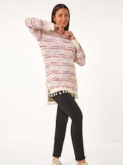 Roman Pink Boucle Fringe Hem Tunic Jumper - Image 1 of 6