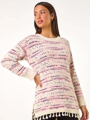 Roman Pink Boucle Fringe Hem Tunic Jumper - Image 3 of 6