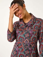 Roman Red Abstract Cowl Tab Detail Dress - Image 5 of 6