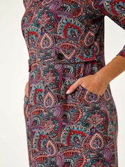 Roman Red Abstract Cowl Tab Detail Dress - Image 6 of 6