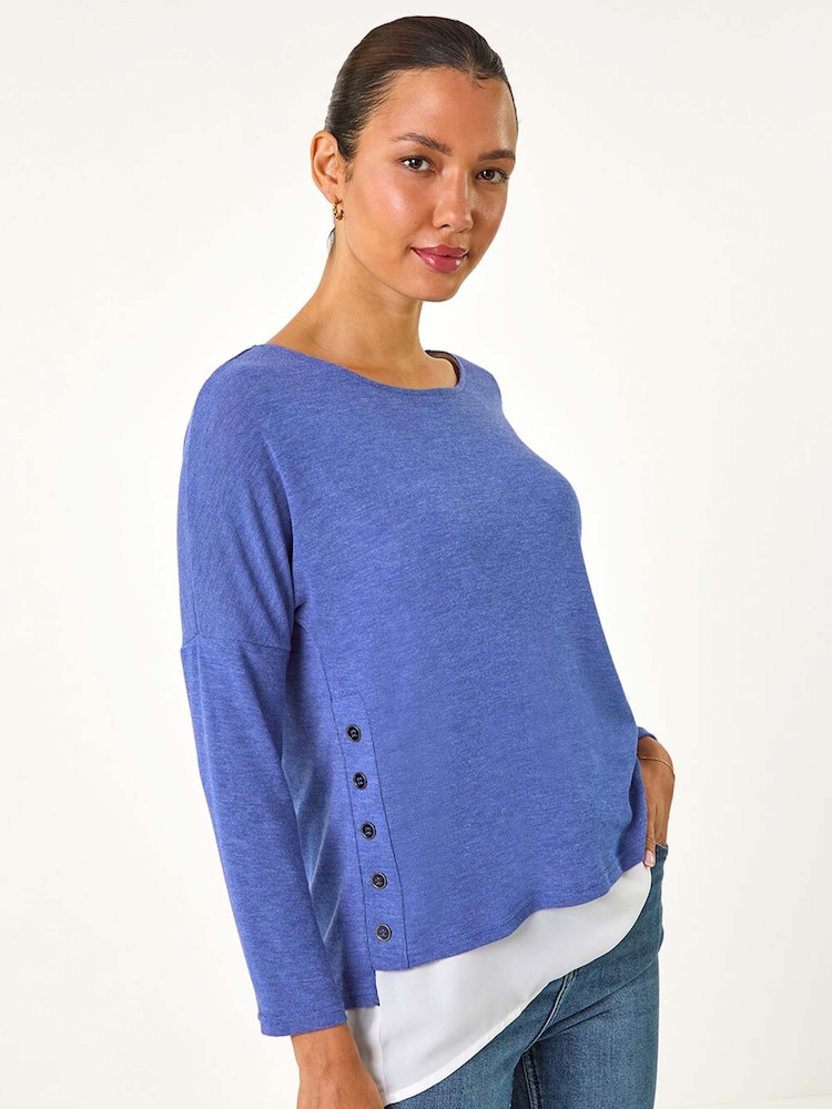 Blue - Roman 2-in-1 Contrast Hem Detail Stretch Top - Image 1 of 5 Blue - Roman 2-in-1 Contrast Hem Detail Stretch Top - Image 1 of 5