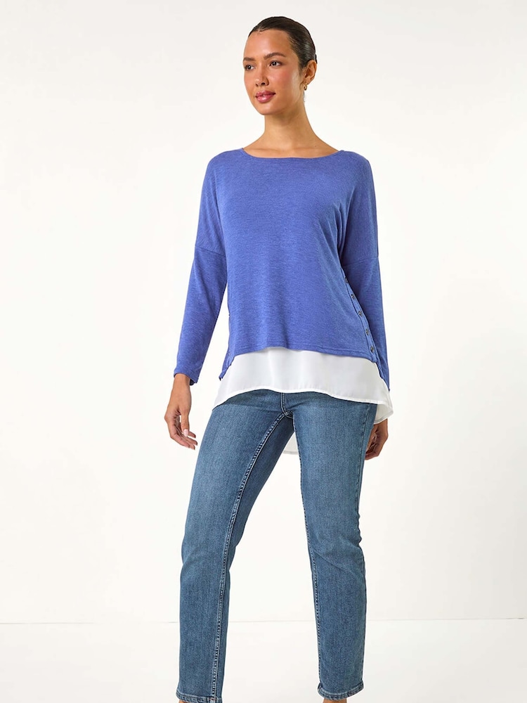 Blue - Roman 2-in-1 Contrast Hem Detail Stretch Top - Image 2 of 5 Blue - Roman 2-in-1 Contrast Hem Detail Stretch Top - Image 2 of 5